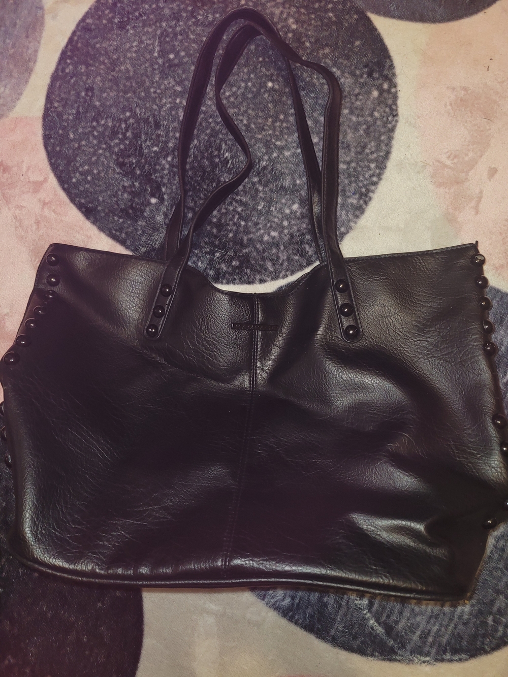 Rampage Brand Black Leather Tote Bag with Button Detail
